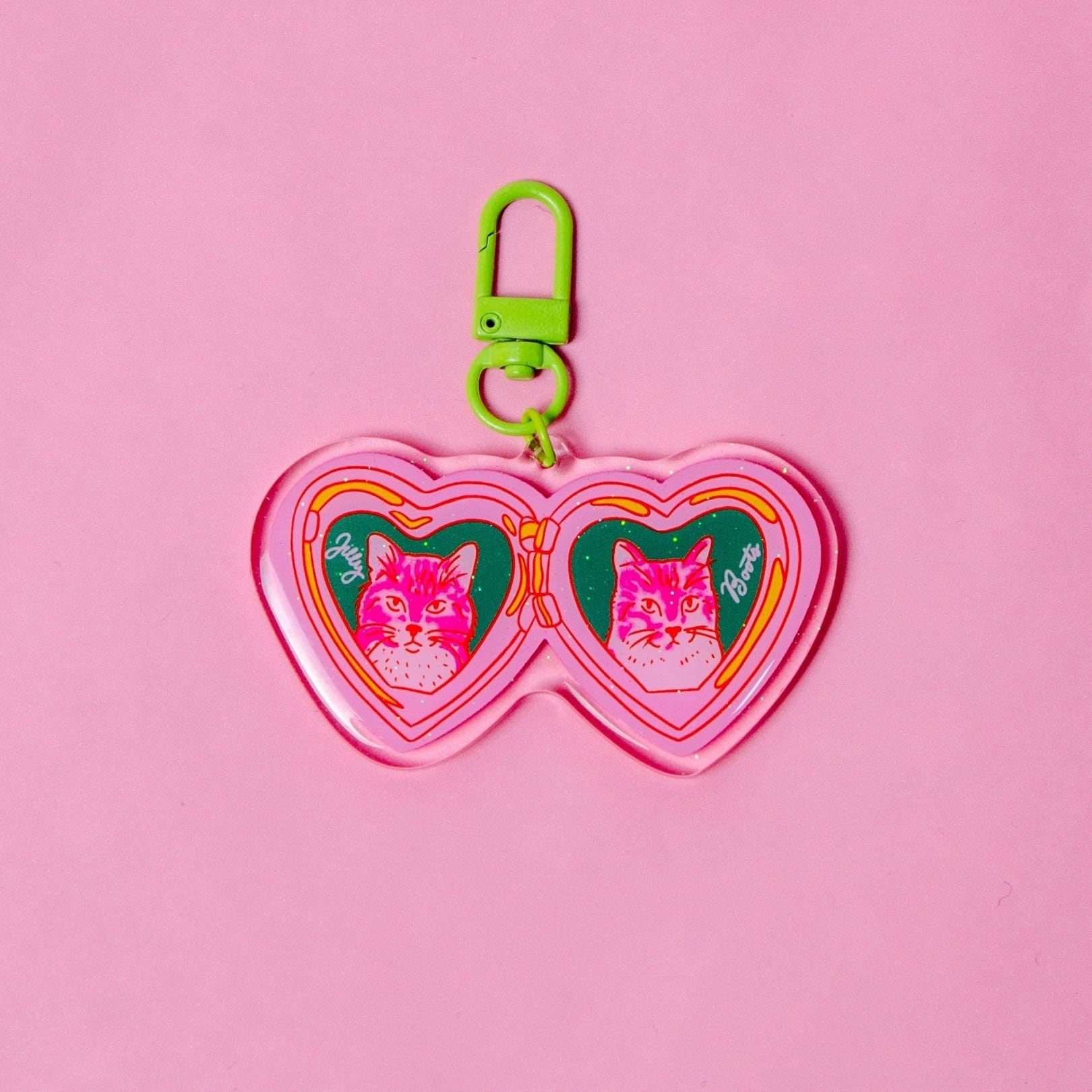 Jilly & Boots the Cats Locket Acrylic/Glitter Epoxy Double-Sided Keychain
